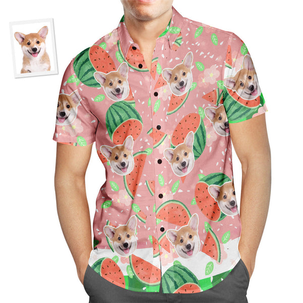 Custom Pet Face Hawaiian Shirt Cartoon Watermelon Men's Popular All Over Print Hawaiian Beach Shirt Holiday Gift