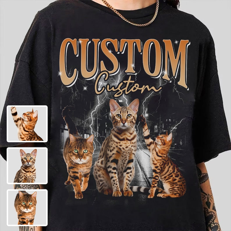 Custom Cat Dog Shirt, Custom Pet Photo Vintage Bootleg T-Shirt Sweatshirt Hoodie