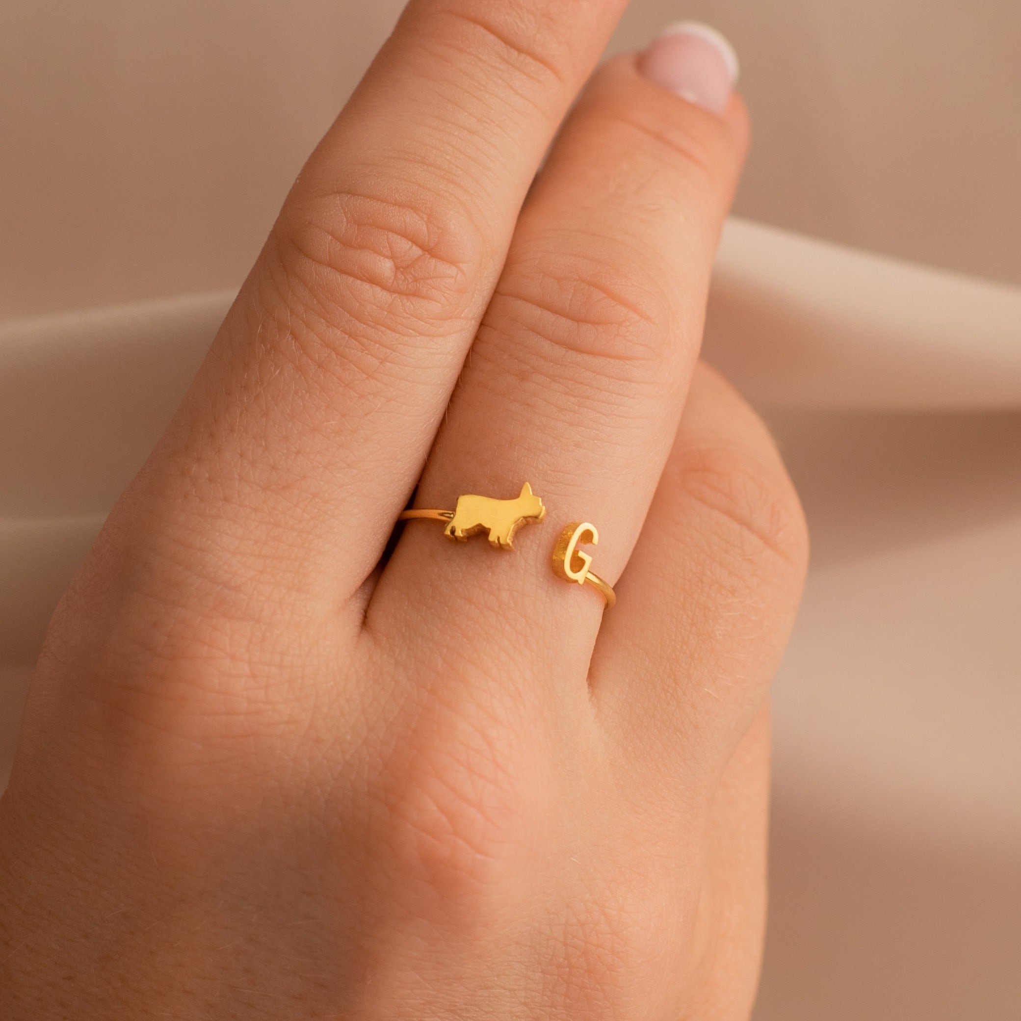 Personalized Pet Initial Ring Charm Ring