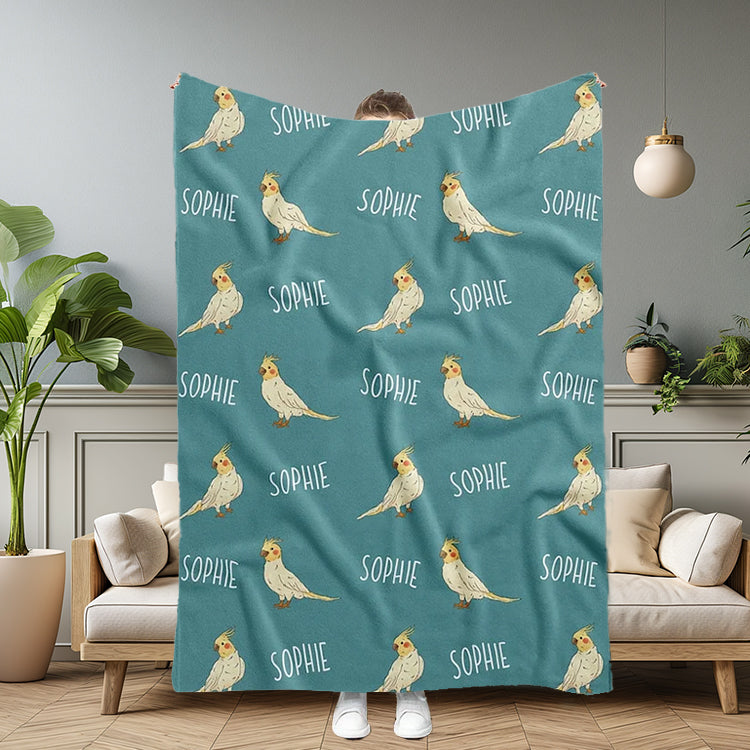 Custom Name Bird Blanket, Personalized Parrot Blanket, Animal Themed Gifts