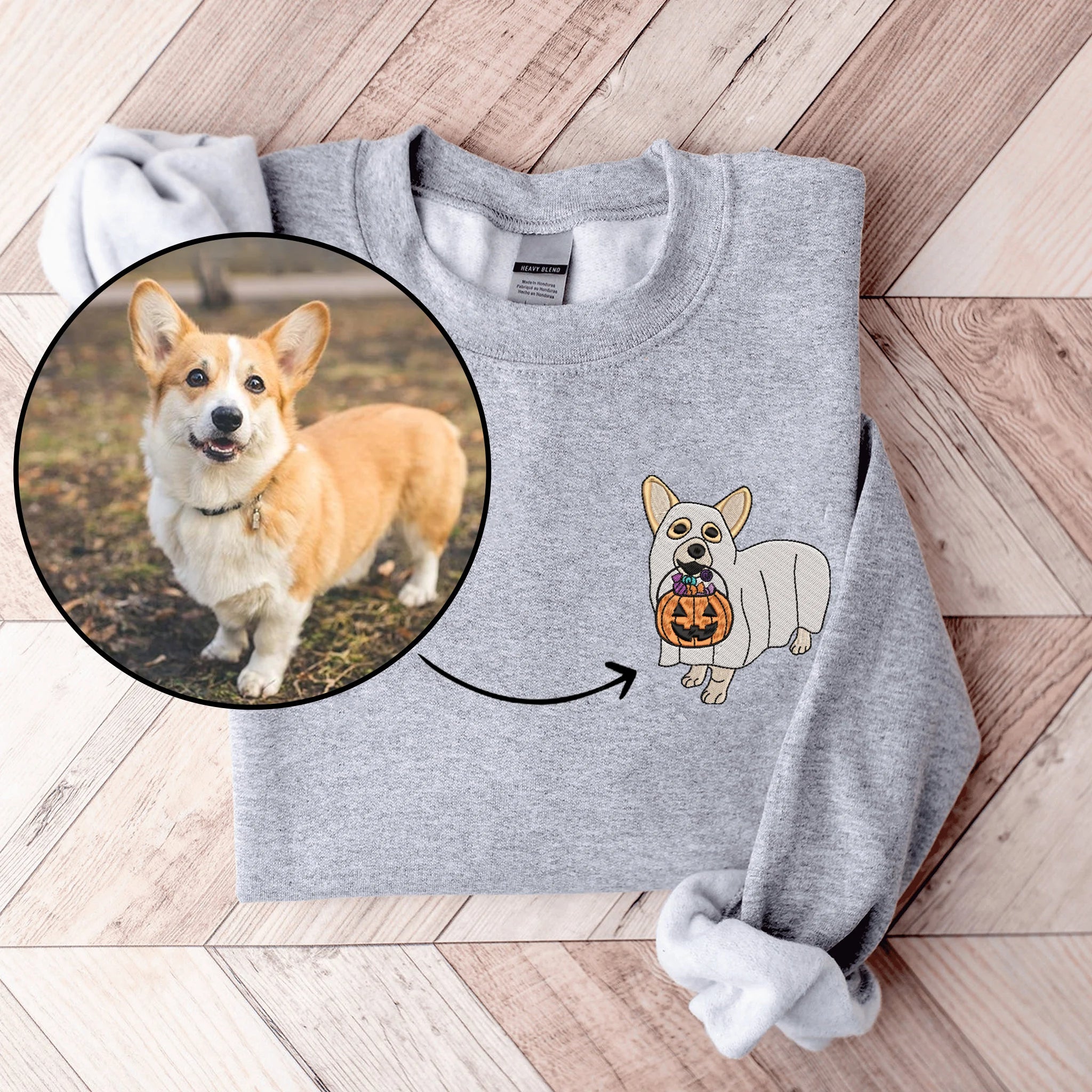 Embroidered Custom Ghost Dog From Your Photo Sweatshirt Halloween Dog Sweatshirt and Hoodie