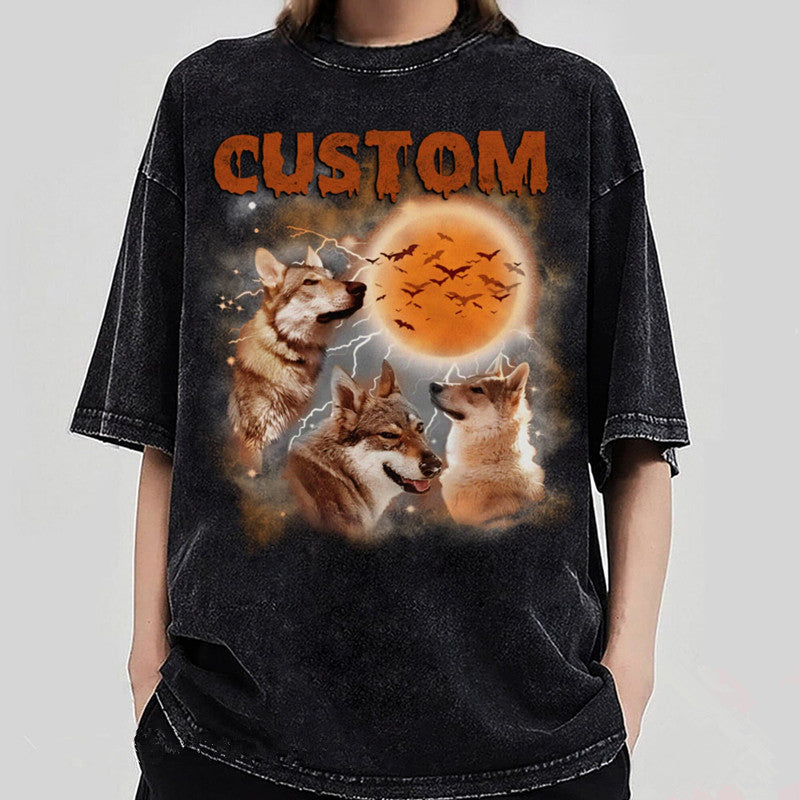 Custom Retro Halloween Shirt from Photo Custom Pet Photo Halloween Topic Vintage Tshirt Hoodie