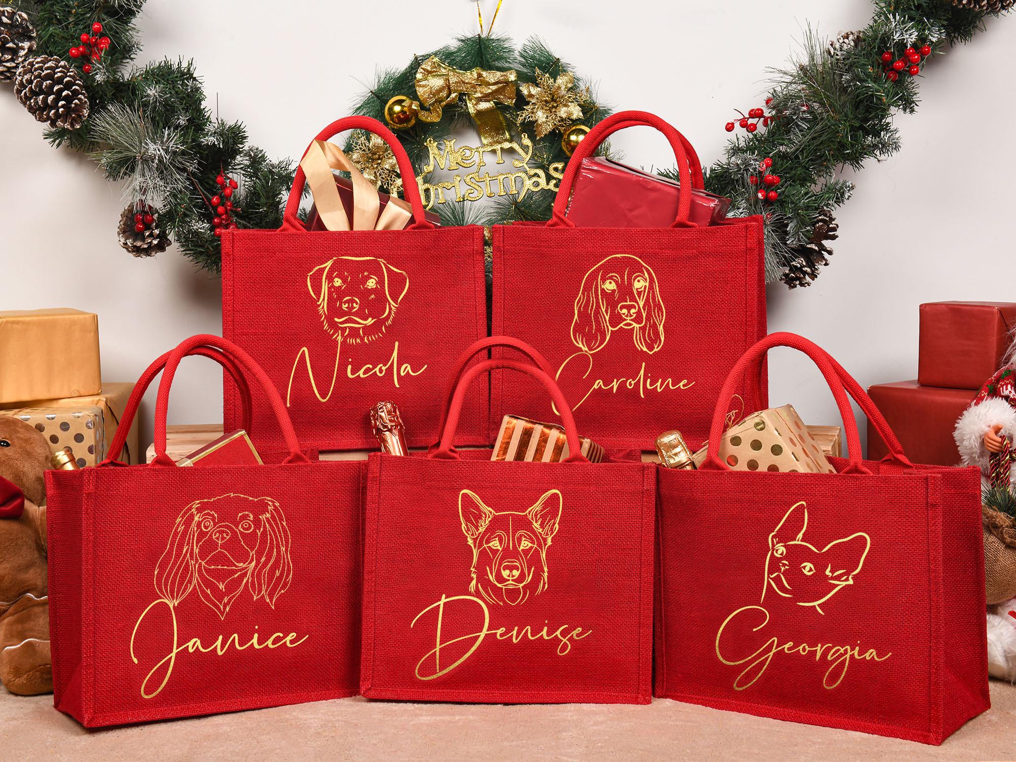 Personalized Pet Portrait Outline Embroidered Christmas Gift Bag