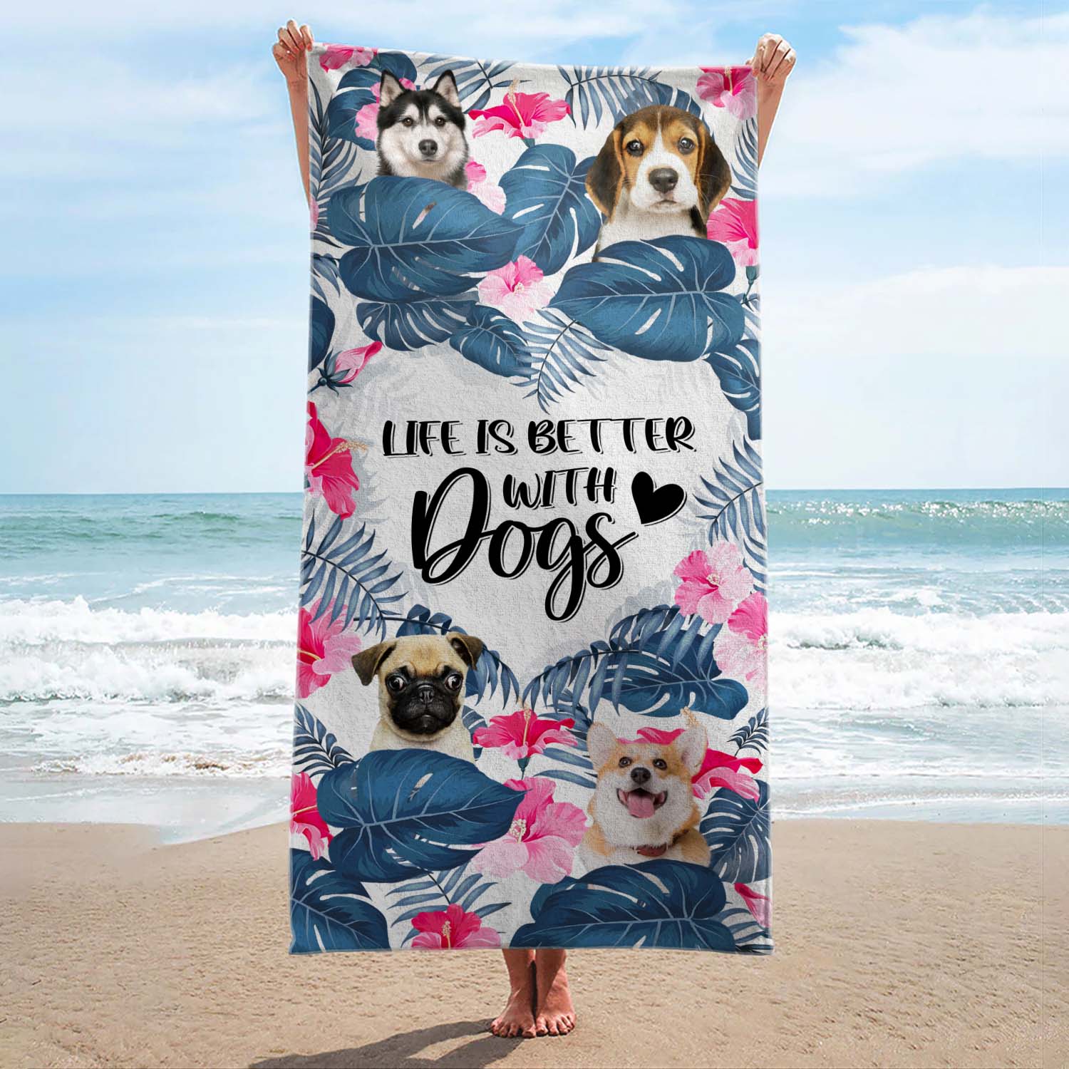 Custom Photo Life Is Better With Dog Cat - Personalized Custom Beach Towel