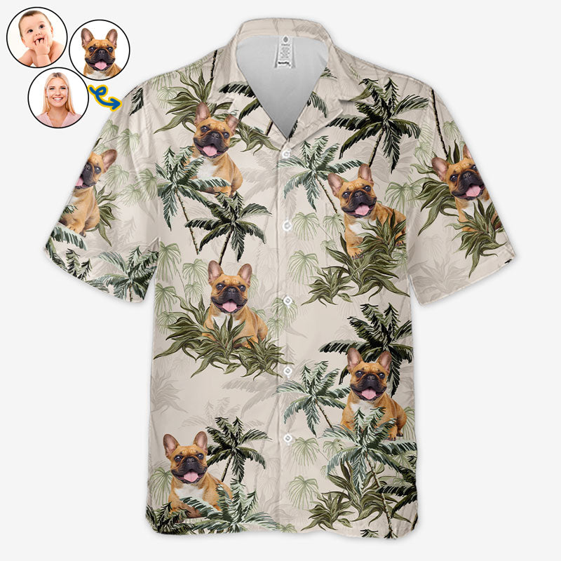 Custom Photo Happiness Comes In Waves - Dog & Cat Personalized Custom Unisex Tropical Hawaiian Aloha Shirt