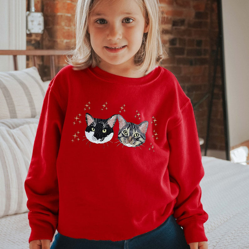 Custom Embroidered Pet Portrait Christmas Jumper Sweatshirt Hoodie T-shirt Xmas Gift For Kid