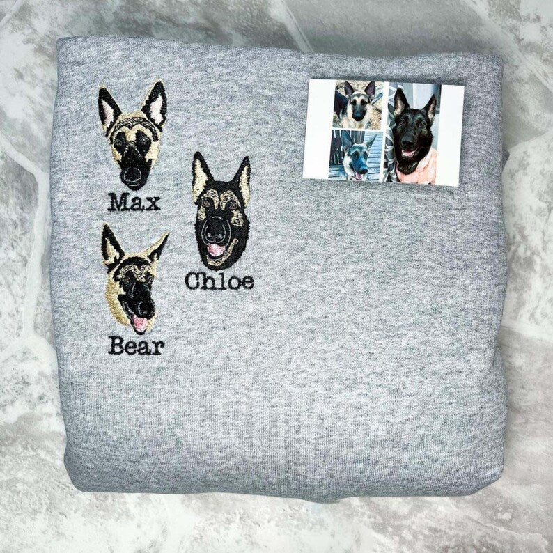 Custom Embroidered Pet Portrait Sweatshirt, Personalized Crewneck Embroidered Hoodie