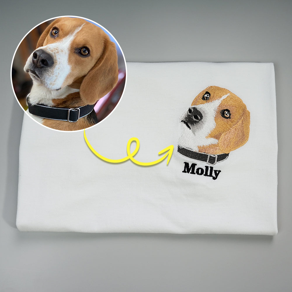 Custom Premium Handcrafted Pet Photo Embroidery T-shirt Sweatshirt Hoodie