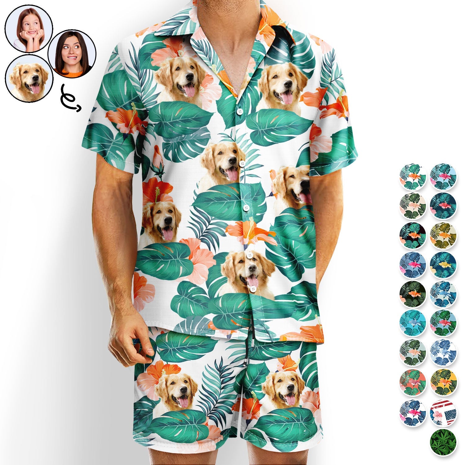 Custom Photo Funny Family Pet Face - Personalized Hawaii Set Shirt And Shorts