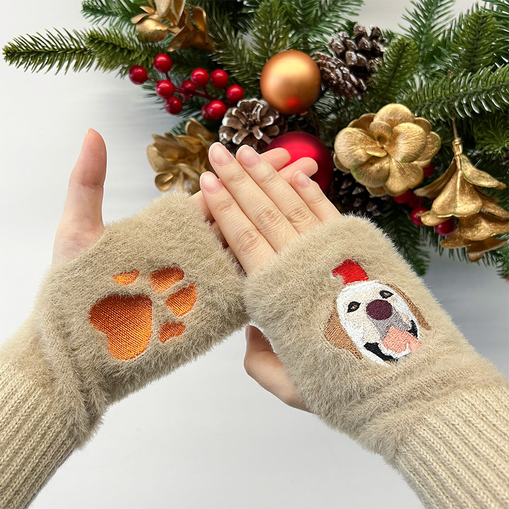 Custom Embroidered Pet Portrait  Fingerless Gloves