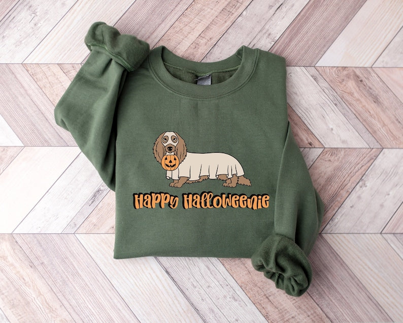 Dachshund Ghost Sweatshirt, Halloween Dog Sweater, Spooky Season Crewneck T-Shirt