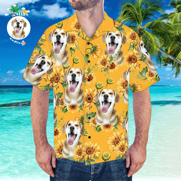 Custom Pet Face Hawaiian Shirt Sunflower Pattern Hawaiian Shirt for Beach Party