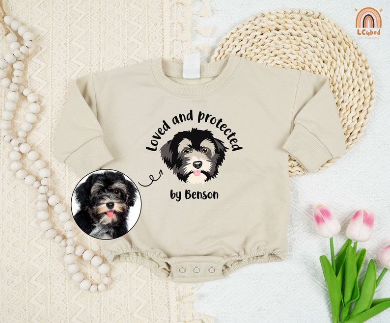 Custom Loved and Protected Pet Portrait with Pet's Name Printing Baby Bodysuit Toddler Sweatshirt