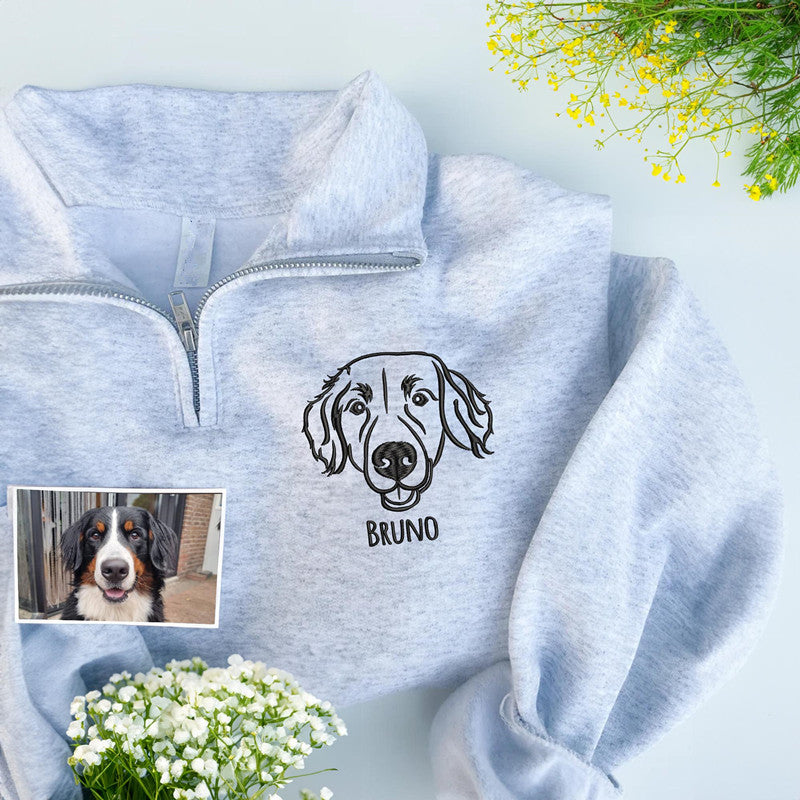 Personalized Pet Portrait Outline Embroidered Quarter-Zip Sweatshirt