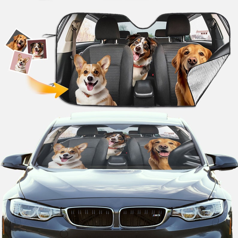 Custom Pet Photo Auto Windshield Sun Shade, Personalized Block UV Rays Sun Visor Protector