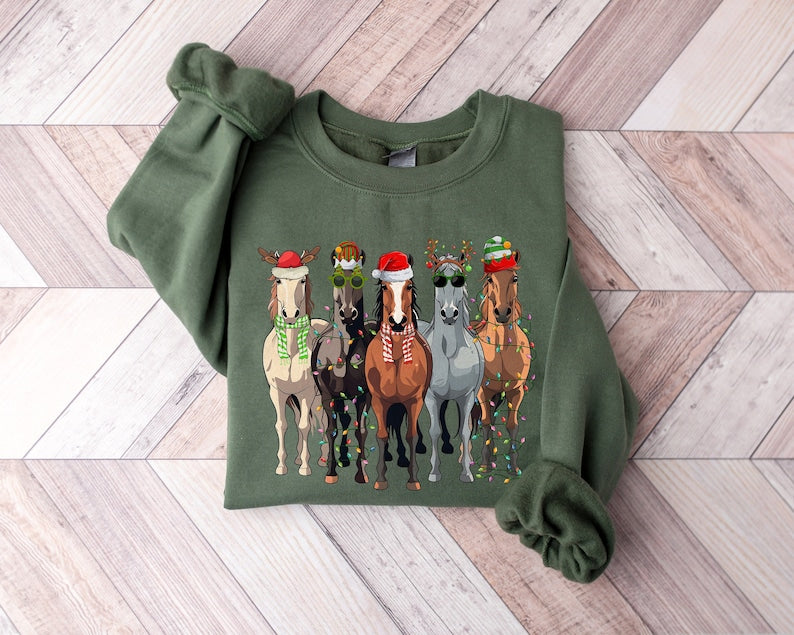 Horse Christmas Sweatshirt, Funny Animals Christmas Sweatshirt, Farm Lover Gift