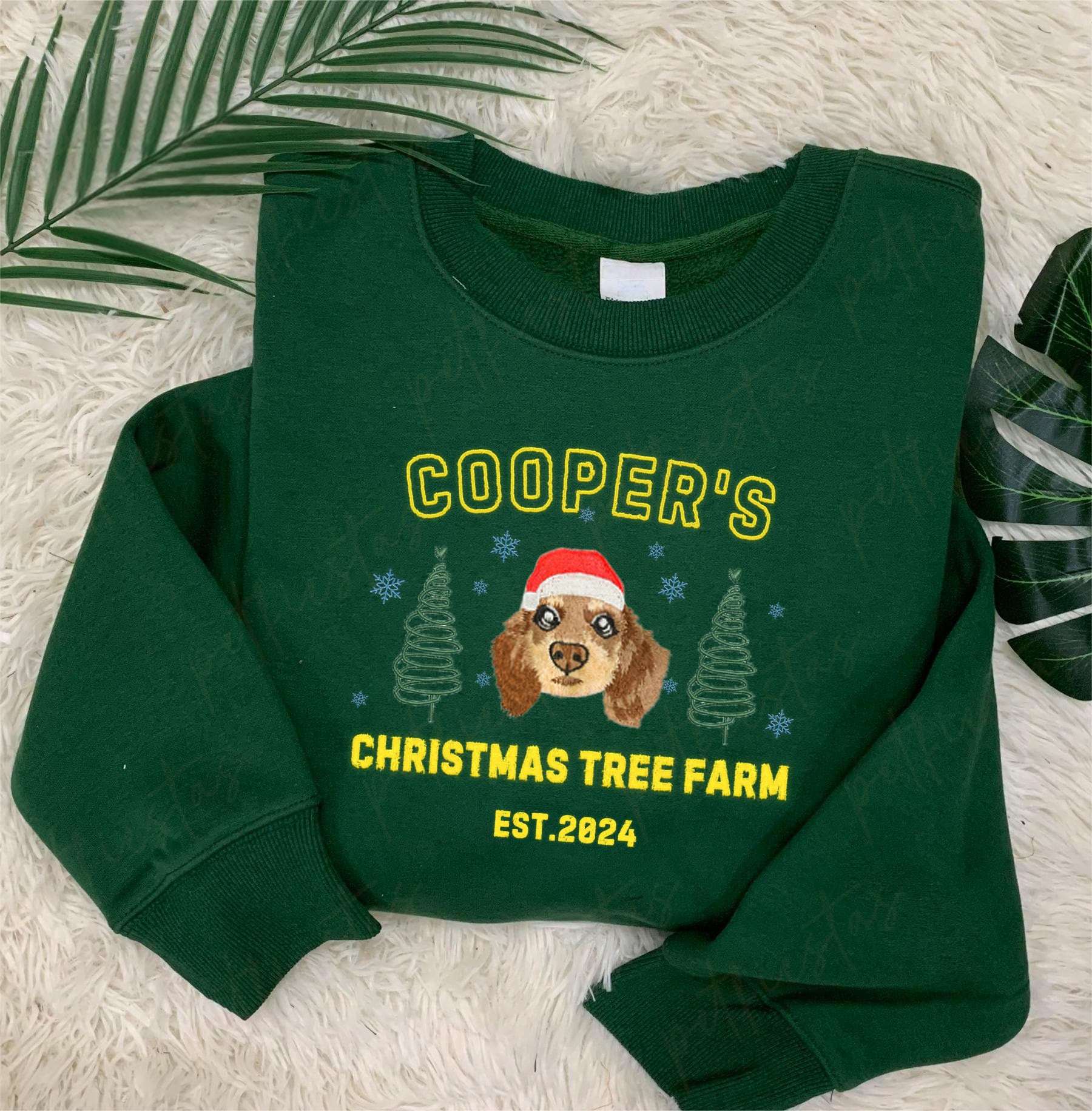 Custom Christmas Tree Farm Embroidered Personalized Pet Portrait Christmas Sweatshirt Hoodie T-shirt