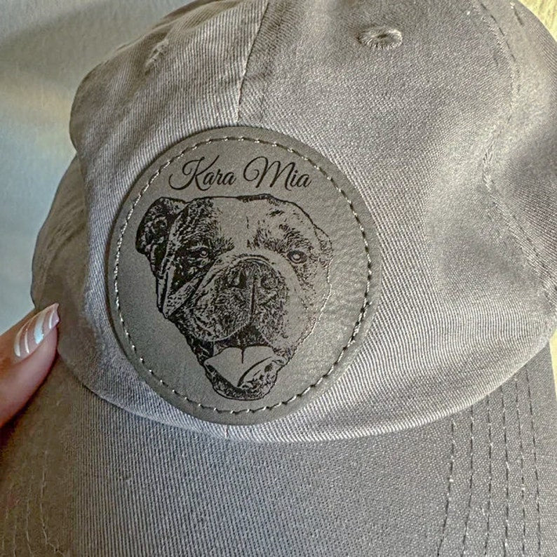 Custom Pet Dad Hat, Leather Patch Hat, Personalized Dog Portrait Unisex Dog Hat