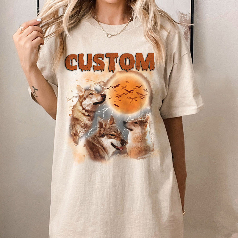 Custom Retro Halloween Shirt from Photo Custom Pet Photo Halloween Topic Vintage Tshirt Hoodie