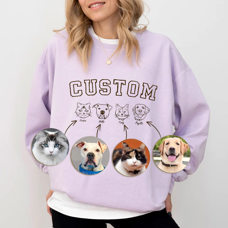 Personalized Pet Face Embroidered Sweatshirt Hoodie T-shirt With Custom Text