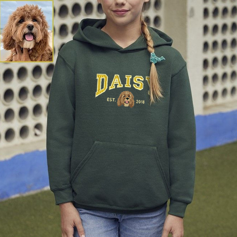 Personalized Embroidered Sweatshirt with Pets Name, Custom Dog Face Hoodie For Kids Youth