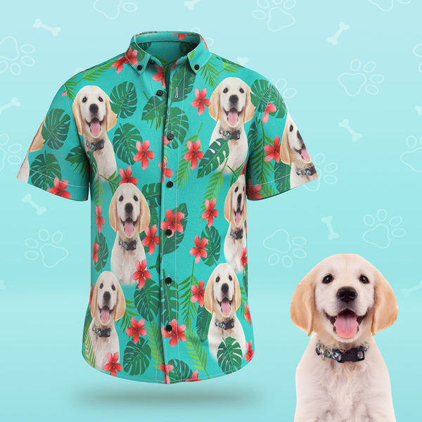 Custom Face Men Hawaiian Shirts Personalized Pet Face on a Hawaiian Shirt for Pet Lover - Green