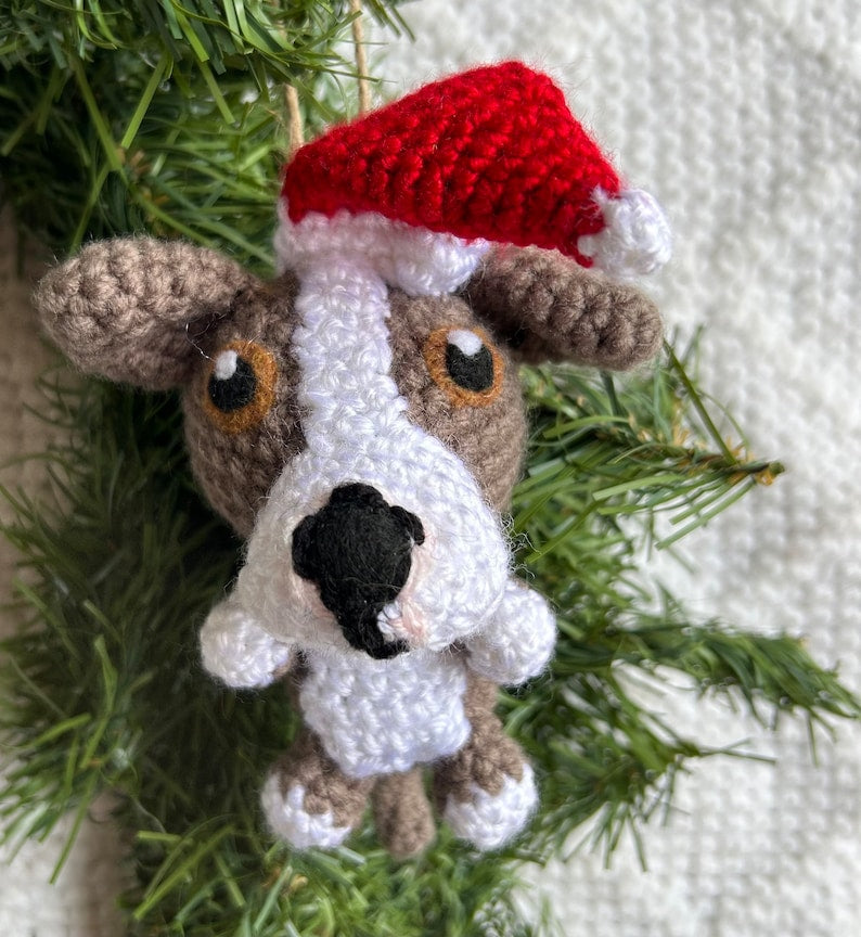 Custom Crochet Dog Christmas Ornament With Santa Hat, Custom Pet Memorial Plush