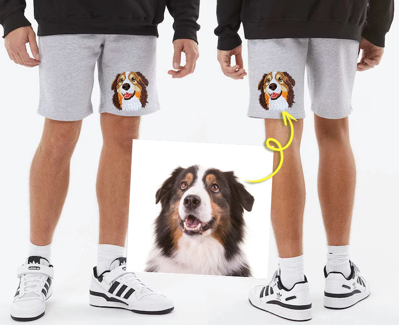 Custom Embroidered Pet Portrait Sweat Shorts Jogging Shorts