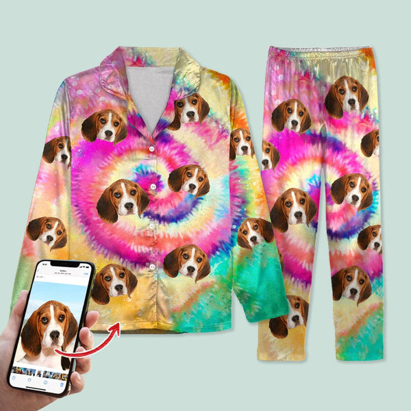 Custom Photo Tie Dye Background Dog Pajamas Set