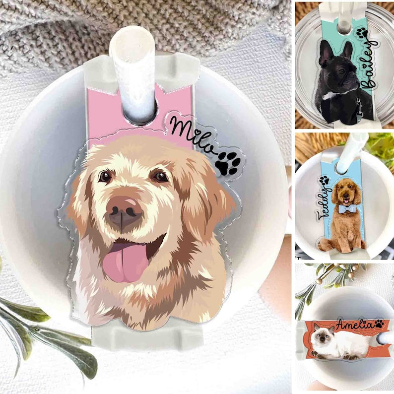 Personalized Pet Portrait Tumbler Name Tag, for 30/40 oz Tumbler Quencher Pet Plate Topper