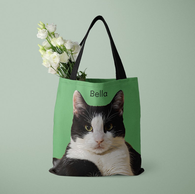 Custom Pet Photo Tote Bag, Pet Picture Tote Bag With Name