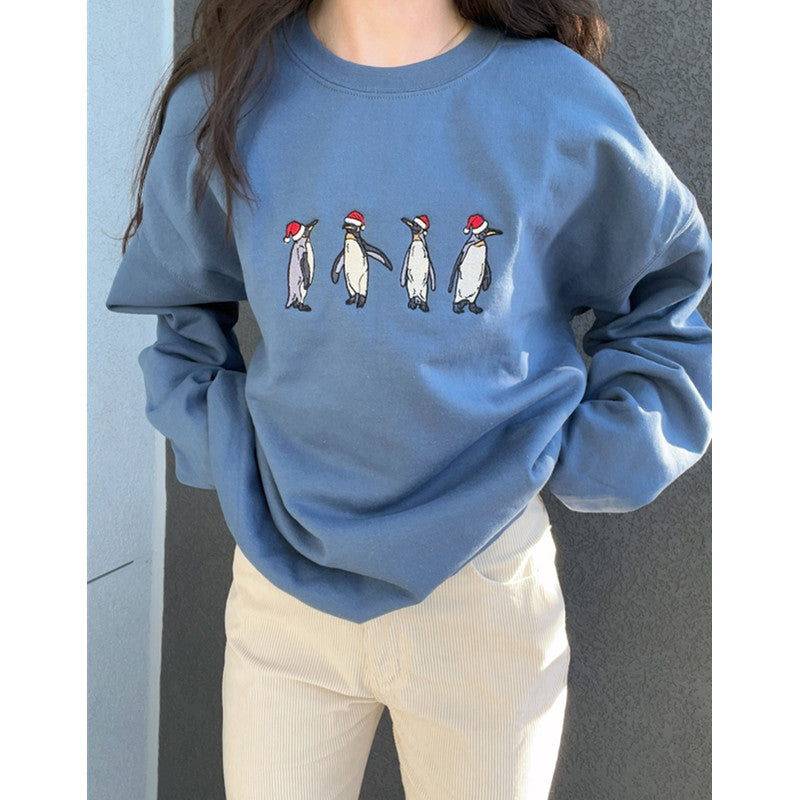 Christmas Penguin Sweatshirt, Penguin Embroidered Sweatshirt Hoodie