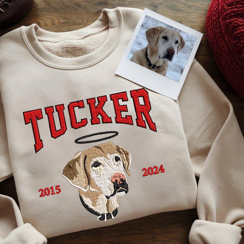 Custom Pet Memorial Pet Photo Embroidery with Est Year T-shirt Sweatshirt Hoodie