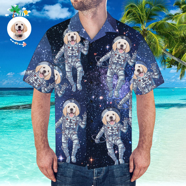 Custom Hawaiian Shirt with Pet  Face Personalized Hawaiian Shirt Galaxy Pattern Shirt