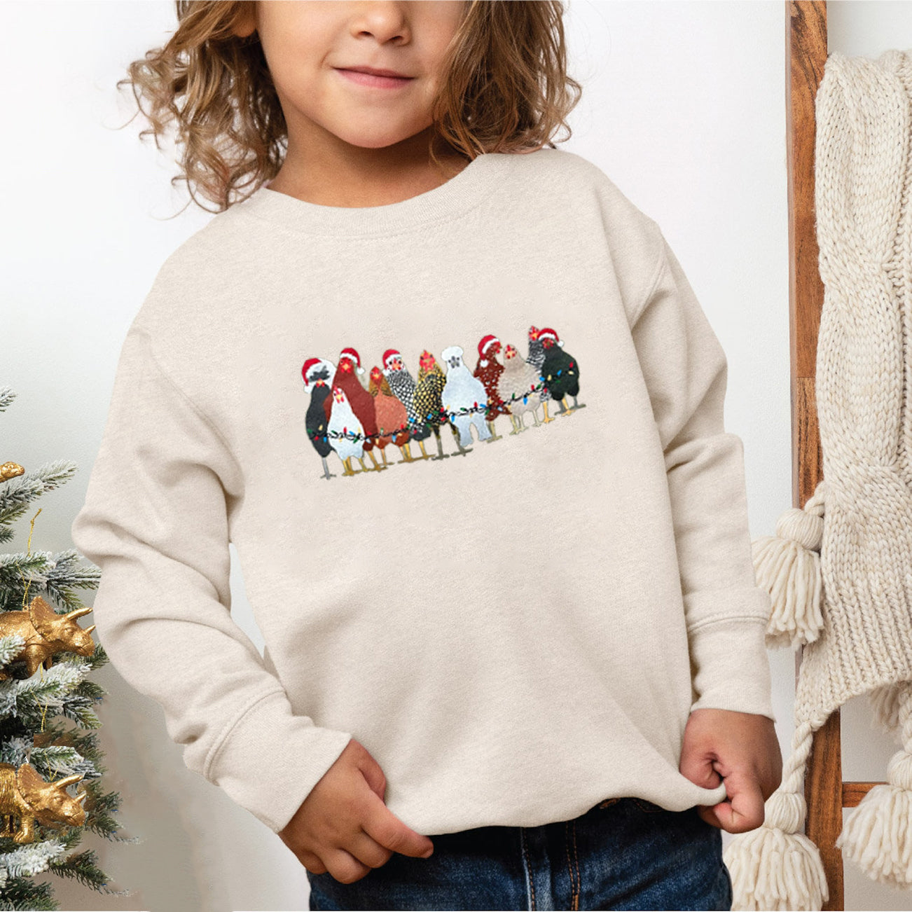 Cute Chicken Farm Animals Holiday Christmas Sweatshirt For Kid Youth