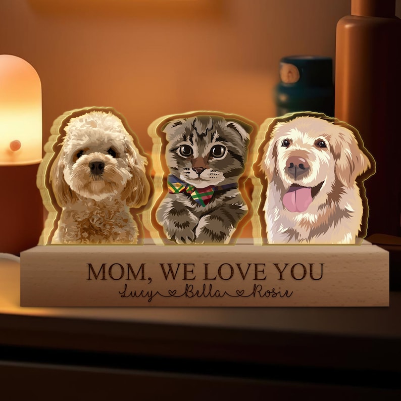 Mothers Day Gifts For Dog Mom, Custom Dog Portrait 3D LED Light