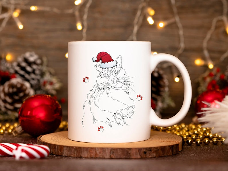 Custom Christmas Pet Line Drawing Mug, Sketch Dog Line Drawings, Custom Cat Mug