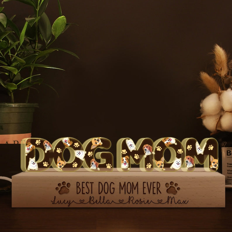 Personalized Letter 3D LED Lamp With Dog/Cat Pattern, Dog Mom Gift, Cat Mom Gift