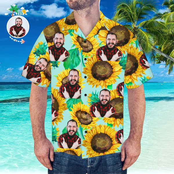 Custom Pet Face Hawaiian Shirt Personalized Hawaiian Shirt Summer Sunflower Shirt