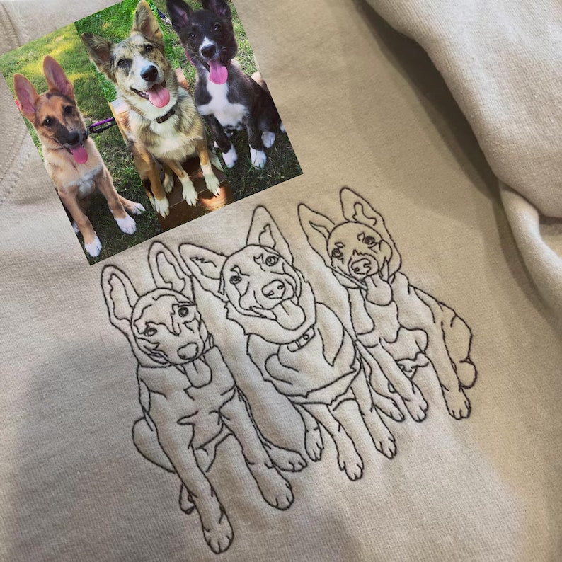 Custom Embroidered Pet Portrait Hoodie/Sweatshirt/T-shirt, Custom Dog Embroidery From Photo