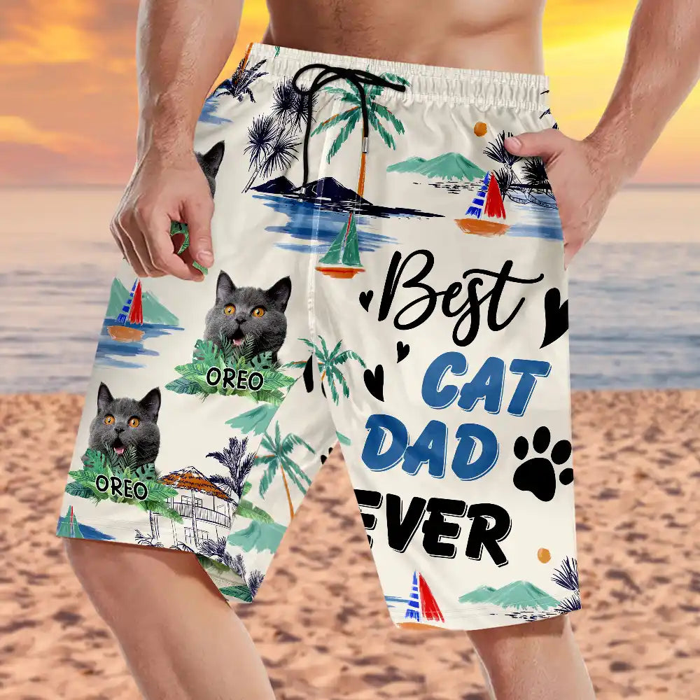 Custom Photo Best Dog Dad Ever - Personalized Unisex Beach Shorts