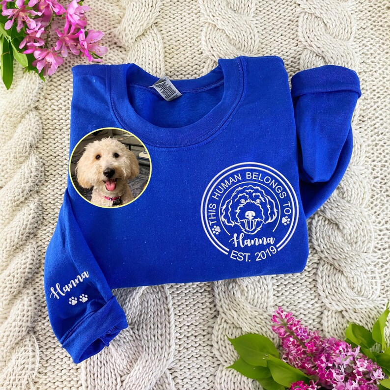 Embroidered This Human Belongs To Sweatshirt, Custom Portrait Pet From Photo Hoodie