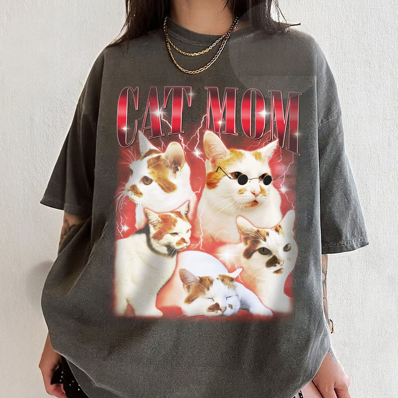 Cat Mom Custom Vintage Shirt, Custom Your Cat Graphic Unisex T-Shirt, Cat Personalize Bootleg Retro 90's Tee Gift For Cat Mom