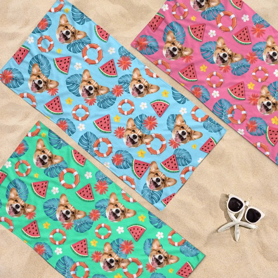 Dog & Cat Photo Personalized Custom Beach Towel - Summer Vacation Gift Pet Lovers