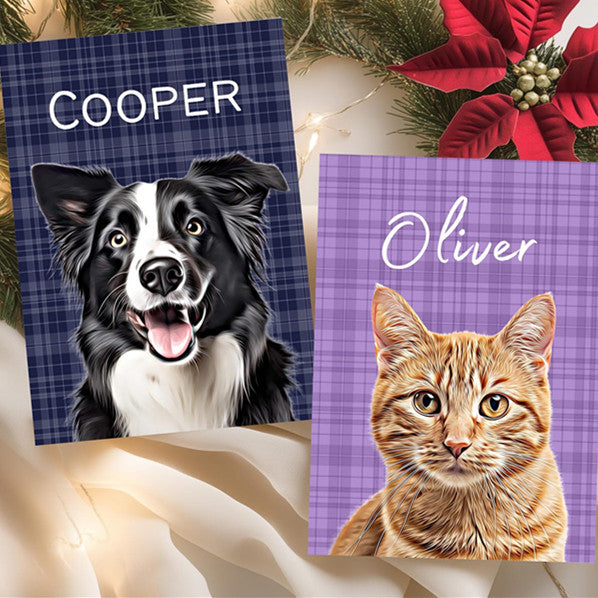 Custom Greeting Card With Pet Portrait Personalized Dog Greeting Card Personalized Christmas Cards