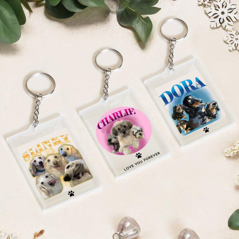 Custom Pet Photo Bootleg Rap 90s Style Keychain Keyring