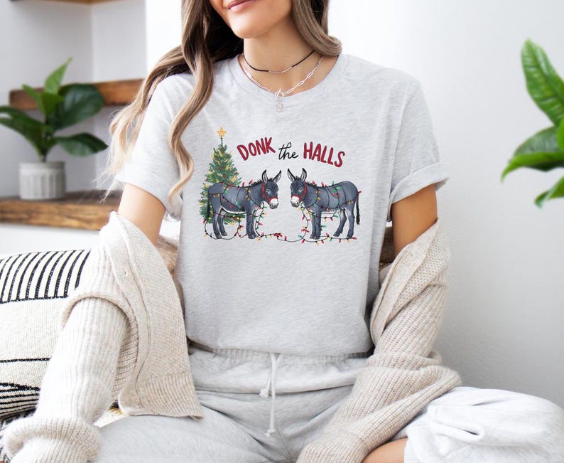 Funny Donkeys Tangled in Christmas Lights T shirt Sweatshirt Hoodie, Christmas Animal Shirt