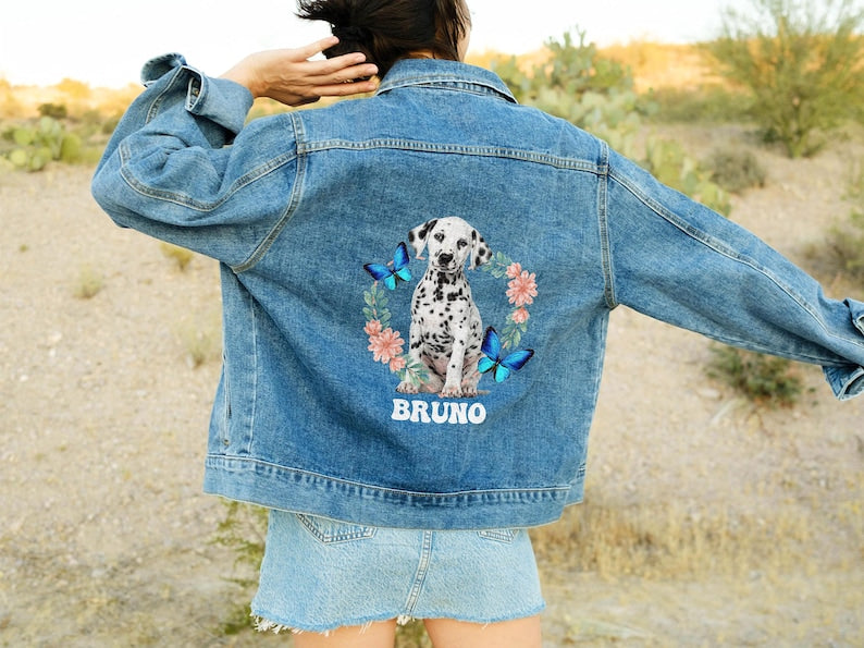 Custom Dog Denim Jacket With Pet Photo and Name, Personalized Jean Jacket