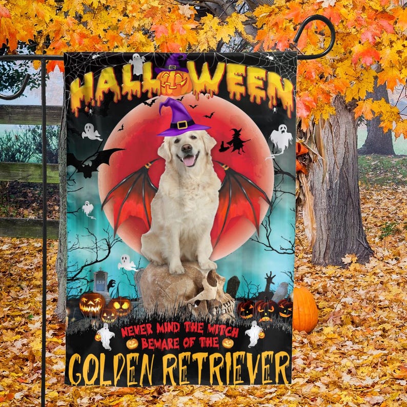 Custom Dog Photo Halloween Flag, Personalized Dog Flag, Halloween House Decor Outdoor