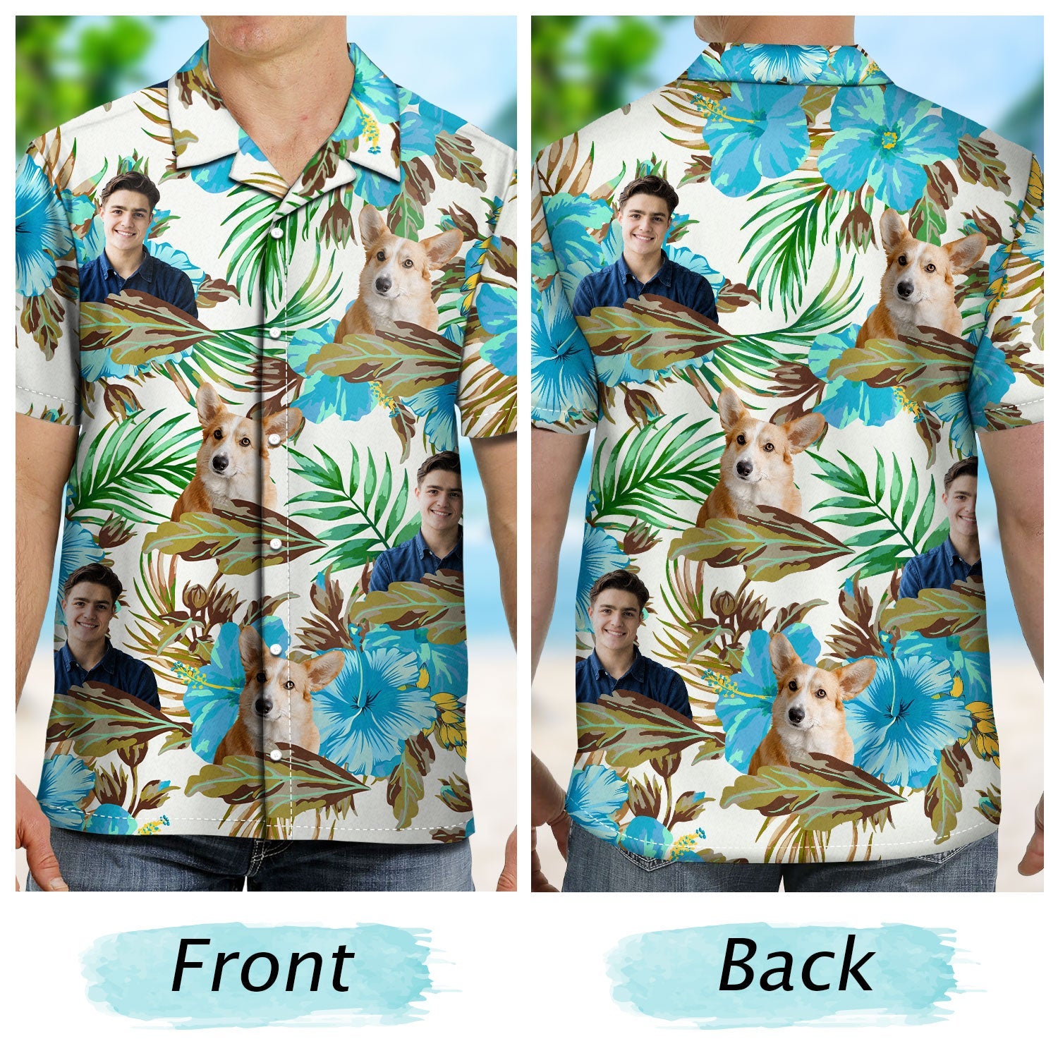 Custom Photo Human And Pet Faces - Personalized Hawaiian Shirt